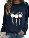 Women Crewneck Sweatshirt Long Sleeve Faith-Hope-Love Daisy Print Tunic Tops Loose Fit Pullovers Shirts, Navy, X-Large