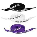 Daimay 3 Pairs Shoelaces Text Printed Flat Shoelaces Replacement Shoe Laces for Sneakers Shoe Laces Swap – 1.2M - Black White Purple