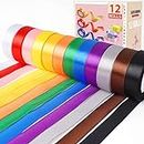 Artcut Ribbon 25MM, 12 Rolls 300 Yards Ribbons for Gift Wrapping, Crafting, Coloured Satin Ribbon, Gift Ribbon, Silk Ribbon for Balloons, Wedding, Hairs, DIY, Bouquets, Valentines Decorations