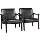 Yaheetech PU Leather Accent Chair, Mid-Century Modern Armchair with Solid Wood Legs, Reading Leisure Chair with High Back for Living Room Bedroom Waiting Room, 2 Pieces, Black