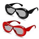 BOTEN Trendy Inflated Sunglasses for Women Sexy lip sunglasses Thick Frame One Pieces of Glasses for Festival Party, Black+red