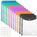 12 Pcs Plastic Wallets A4 Punched, A4 Folders Wallets Top Opening, Clear Plastic Document Wallets with Button Closure for Stationary Supplies Home, Office and School Files