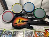 Xbox 360 Guitar Hero Rock Band Ultimate Bundle-Tested-Guitar Drums Mic + 7 Games