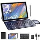 Tablets 10 Inch, 2 in 1 Tablet, Android Tablet with Keyboard Case, 4GB+64GB ROM/512GB Computer Tablets, Quad Core, HD Touch Screen, Dual Carema, Games, Wi-Fi, BT, Google GMS Certified PC Black