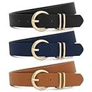 XZQTIVE 3 Pack Women Belts For Jeans Dresses Pants Ladies Leather Waist Belt with Gold Buckle