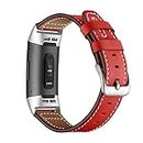 SUIYUANA Leather Strap for Fitbit for Charge 4 Band Replacement for Charge 3 SmartWatch Wrist Watchband Watch Band Accessories (Band Color : Red B)
