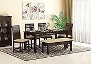 The Muebles Store Dining Table 6 Seater with Chairs for Diningroom | with 4 Chairs 1 Bench | Dining Room Set Furniture Sheesham Wood | Walnut Finish