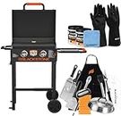 22 inch Blackstone Griddle with Hood, and Grill Stand, Outdoor Flat Top Grill Propane Portable Gas Grill, BBQ Grill with Blackstone Accessories, Seasoning, and Wholesalehome Gloves & Cloth Included