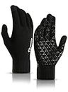 TRENDOUX Winter Gloves for Men Women - Unisex Knit Touch Screen, Thermal Warm Lining (Black)