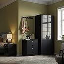 ELEGANT 3 Piece Bedroom Wardrobe Sets, 2 Door Soft Hinge Wardrobe, 4 Drawer Chest of Drawers and Beside Cabinet, Black Bedroom Furniture Sets