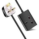 EXTRASTAR 1 Way Gang Single Socket Mains Power Extension Lead 13A UK 3Pin Plug - 2 Metre Cable, Black