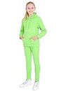 Girls Tracksuit Set Neon Hoodie and Jogging Bottoms 2 Piece Loungewear Activewear Kids and Teenagers Tracksuit 5-15 Years (Green, 9-10 Years)