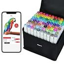 Vokiuler Alocohol Markers Set- 80 Colors Art Markers with APP for Coloring, Dual Tip Artists Drawing Markers Pens Chisel & Bullet for Kids Adult Graffiti Anime Illustration Painting Doodling with Bag