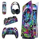 PlayVital Psychedelic Leaf Full Set Skin Decal for ps5 Console Disc Edition, Sticker Vinyl Decal Cover for ps5 Controller & Charging Station & Headset & Media Remote