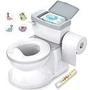 Baby Potty Training Toilet with Realistic Flushing Sound & Feel Like an Adult Toilet, Removable Pot, Toddler Potty Seat with Storage Tank and Toilet Paper Holder for Aged 1-3, White (White-Grey)