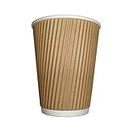 Zuvo 100 x Kraft 12 Ounce Ripple 3 Ply Disposable Insulated Paper Cups for Tea Coffee Cappuccino Hot Drinks