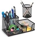 Black Pen Holder, 2 Pack Mesh Office Supplies Accessories Caddy with Sticky Notes Holder, Desk Organizer for Home, Office and School