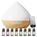 Essential Oil Diffuser, 500ml Aromatherapy Diffuser with 8x10ml Essential Oils Set, Aroma Diffusers for Home, Humidifier for Bedroom, Remote Control Air Fresheners Diffuser with 14 Color LED Lights