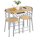Yaheetech 3 Piece Dining Room Set, Modern Round Dining Table & Chairs Set for 2, Compact Breakfast Bar Table Set with Metal Legs and Built-in Wine Rack for Kitchen, Dining Room, Natural