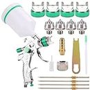 HVLP Spray Gun Set, Automotive Paint Spray Paint Gun with 4 Nozzles 1.4/1.7/2.0/2.5mm Nozzle and 600cc Cups and Other Auxiliary Tools, for Car Primer, Furniture Surface Spraying, Wall Painting(Green)