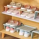 NYALKARAN Plastic Shoe Organizer Stand Space Saver Shoe Storage Rack Double Layer Free Standing Shoe Slipper Stacker Shelf (Pack Of 4) (Multicolor)