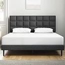 Molblly Queen Size Upholstered Platform Bed Frame, No Box Spring Needed &Easy Assembly, with Headboard and Strong Wooden Slats Queen Bed Frame Gray