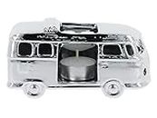 BRISA VW Collection - Volkswagen T1 Campervan Bus Tea Light Candle Holder Ceramic Table Decoration 1:22 (White) (Classic Bus/Silver)