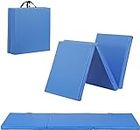 Tri-Fold Folding 2 inch Thick Exercise Mat 6' x 2' with Carrying Handles for Gymnastics, Aerobics, Yoga, Martial Arts, MMA, Stretching, Core Workouts (Blue)
