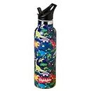 Highlights Isolierte Wasserflasche für Kinder, 590 ml, Edelstahl-Wasserflaschen für Jungen und Mädchen, doppelwandig, vakuumisoliert, Kinder-Wasserflasche für die Schule (Dinosaurier - Grün)