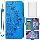 Asuwish Compatible with Samsung Galaxy A40 Wallet Case and Tempered Glass Screen Protector Card Holder Flip Purse Accessories Wrist Strap Stand Cell Phone Cover for Glaxay A 40 Gaxaly 40A Women Blue