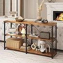 Long Console Tables for Entryway, 55” Sofa Table for Living Room, Tall TV Stand Industrial TV Console Table, 2-Tier Removable Wine Rack, Rustic Brown