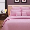 BLISSFUL HOME FURNISHING Cotton Blend Plain Stripe Elastic Fitted King Size Bedsheet With 2 Pillow Cover (90 *100 In Double Bed) (Pink) For 6X6.5 Feet Bed (72X78 In) Which Fits Upto 8 In Matress