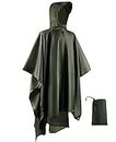 Waterproof Rain Poncho Multifunctional, Opret Lightweight Raincoat with Adjustable Hood for Adult Men and Women 3 in 1 Poncho for Outdoor Activities, Military Green