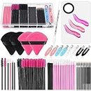 Disposable Makeup Applicators Kit with Makeup Puff Makeup Mixing Palette Makeup Artist Supplies Accessories Mascara Wands, Lip Brushes, Hair Clips Powder Puffs for Face with Storage Box