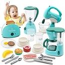 Hohosunlar Pretend Play Kitchen Appliances Toy Set, Kids Kitchen Accessories Set - Coffee Maker, Toaster, Mixer, Blender with Light and Sound, Food Playset, Dishes for Girls Boys Kids Ages 3 4 5 6 7 8