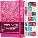 Legend Planner - Deluxe Weekly & Monthly Life Planner to Hit Your Goals & Live Happier. Organizer Notebook & Productivity Journal. A5 Hardcover, Undated - Start Any Time + Stickers - Hot Pink Gold