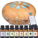 Diffuserlove 550ML Essential Oil Diffuser Humidifiers Wood Grain Cool Mist Humidifiers Ultrasonic Remote Control Aroma Diffusers for Home Bedroom Yoga Office Spa
