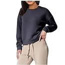 Black of Friday Sale Items Womens Casual Cropped Sweatshirts Fashion Crewneck Long Sleeve Shirts Basic Comfy Solid Color Pullover Tops Walmart Clearance Deals