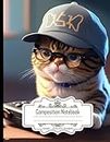 Composition Notebook College Ruled: Cute Cat with Glasses and Cap Playing Video Game, Ideal for Writing, Size 8.5x11 Inches, 120 Pages