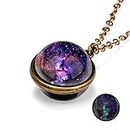 ASFKIPMF Galaxy Pendant Necklaces Planets Necklace Pendent Double-Sided Glass Ball Universe Galaxy Solar System Guardian Stars Necklace Astronomy Solar System Star Beautiful Necklace Lover Gift (1)