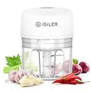 iSiLER Mini Electric Chopper, 800 mAh Food Processor for Kitchen, Garlic Crusher, Onion Chopper With 250ML Bowl & Stainless Steel Blades, 5 Seconds for Garlic, Ginger, Chili, Onion, Vegetable, Meat