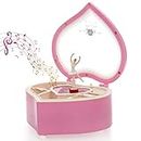 yarlung Ballerina Music Box, Pink Heart Keepsake Box Rotating Dancing Girl Figurine Gift Box for Jewelry Storage, Trinket, Valentine's Day, Birthday, Wedding