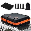 COSTWAY 15/21 Cubic Feet Car Roof Bag, 100% Waterproof Roofing Cargo Carrier with Anti-Slip Mat, Combination Lock & Straps, Rooftop Luggage Storage Box (21 Cubic Ft/600L, No Lock, Black+Orange)
