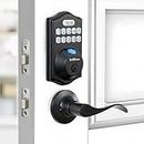Brillihex 4-in-1 Fingerprint Smart Door Lock Set, 2024 Newest Electronic Deadbolt Keyed Entry with 2 Lever Handles, 2 Keys, Auto Lock, Code Door Lock, One-Time Code | Type-C Backup Power Connector