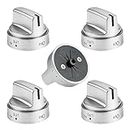 MOOTVGOO 5 Pack Upgraded WB03X24818 GE Stove Knobs Replacements, Stainless Steel Colored Range Burner Control Knob Compatible with GE Gas Stove Knobs PS11729081 AP5989029
