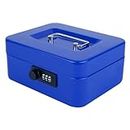 oddpod™ Small Metal Cash Box with Combination Lock for Jewellery, Money Box for Cash, Safe Locker Box with Plastic Coin Tray (Blue)