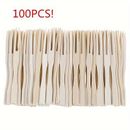 100pcs Disposable Wooden Forks, Cake, Snacks, Fruit Bamboo Skewers, For Home Kitchen Restaurant Picnic Camping Party, Party Supplies, Flatware Accessories