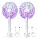 PALONE Bug Zapper Racket, Electric Fly Swatter with 3 Layers of Safety Net, 3 Gear Adjustment Degree, for Indoor, Kitchen, Home, Garden and Outdoor,White （2 Pack）