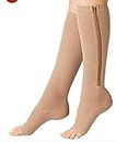 Anugrah Zip Socks Compression Socks with Zipper Supports Leg Knee Stockings Open Toe - (Beige) (multi Color) (S/M)