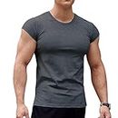 Herren Sportlich T-Shirts Tees Kurz Ärmel Bodybuilding Trainieren Ausbildung Fitness Tops Crew Hals Baumwolle Dunkelgrau M